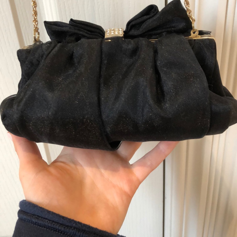 Black satiny clutch with rhinestones and bow - Picture 7 of 7